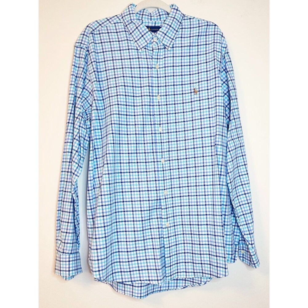 Polo Ralph Lauren Classic Fit Blue Plaid Button Down Shirt Men's XL 100% Cotton